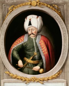 Osmannerriget: portræt af den niende osmanniske sultan Selim I siger det frygtelige eller det grusomme (1470-1520). Miniature. Topkapi Sarayi Istanbul bibliotek