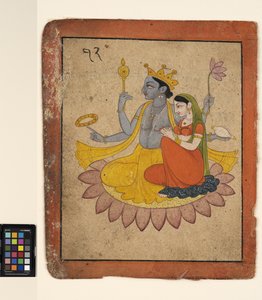 Vishnu med Lakshmi på en lotus, ca. 1780 (ugennemsigtig akvarel på papir)