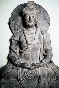Stenskulptur, der forestiller Buddha, Gandhara-kunst, Peshawar, Pakistan,