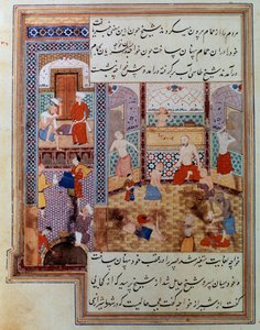 Gruppe af mænd i en hammam persisk miniature fra manuskript 2743, Paris, B.N.