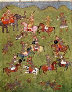 Islamisk kunst: kampscene. Persisk miniature fra et manuskript af det episke digt "Shahnameh"" (Shah Nama, Shahnama) (Kongenes Bog) af Ferdowsi (Firdawsi eller Ferdawsi eller Firdousi, ca. 940-omkring 1020) Biblioteca Nazionale Naples af School Persian
