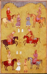 Islamisk kunst: polodelen. Persisk miniature fra et manuskript af det episke digt "Shahnameh"" (Shah Nama, Shahnama) (Kongenes Bog) af Ferdowsi (Firdawsi, eller Ferdawsi, eller Firdousi, ca. 940-omkring 1020) Biblioteca Nazionale Naples af School Persian
