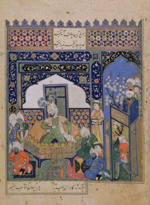 Or.2838 f.20v Timur troner på Balkh, persisk (vellum) af School Persian