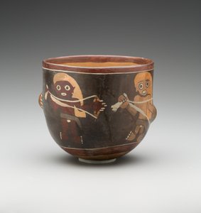 Skål dekoreret med mænd, der spinder, Nazca South Coast (malet terracotta)