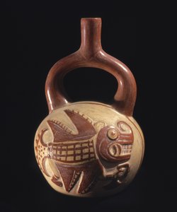 Vase med fiskedesign, Mochica, 200-800AD,(keramik)