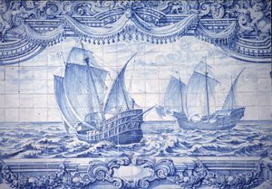 Karaveller i det 15.-17. århundrede, azulejos, omkring Lissabon, Portugal.