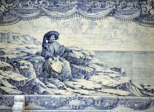 Henrik Søfareren, der sidder og kigger på havet - Azulejo fra omgivelserne i Lissabon (Sintra).