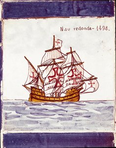 Repræsentation af en karak (skib) af den portugisiske flåde (tegning på keramik