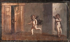 Amoretter, der leger gemmeleg, Herculaneum af School Roman