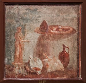 Statue af Dionysos, gedehoved og frugt, Herculaneum