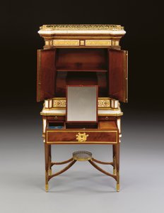 En russisk ormolu-monteret hvid marmor og mahogni bonheur du jour, ca. 1790 (ormolu, marmor & mahogni) af School Russian