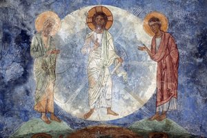 La transfiguration de Christ - Jesu forvandling - Gamle russiske fresker - 1100-tallet - Fresco - Mirozhsky Kloster, Pskov af School Russian