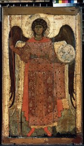 ""Ærkeenglen Sankt Michael"" russisk ikon. Maling på træ. Omkring 1300. Statens Tretyakov Galleri, Moskva af School Russian
