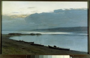 En nat på Volga. Anonymt maleri af School Russian