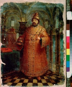 Portræt af zar Michael I af Rusland (1596-1645). Maleri af en russisk mester, olie på lærred, slutningen af ​​1600-tallet. Gammel traditionel russisk kunst. Det russiske statsmuseum, Sankt Petersborg. af School Russian