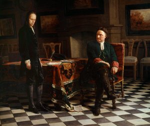 Portræt af Peter I den Store (1672-1725), russisk zar og hans søn Alexis (1690-1718) Maleri af den russiske skole af School Russian