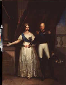 Portrætter af kejser Alexander I (1777-1825) med hans kone (Elisabeth Alexeievna, født prinsesse Louise Augusta af Baden af School Russian