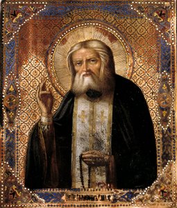 Repræsentation af den russiske Thaumaturge Seraphim (eller Seraphin) af Sarov (1759-1833) Ikon for den russiske skole i det 19. århundrede. Paris, B.N. af School Russian