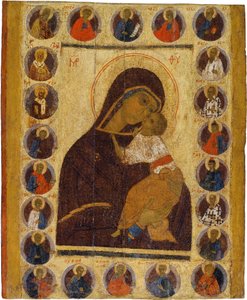 Russisk ikon: Vor Frue af Ømhed med udvalgte hellige. Tempera på panel, anden halvdel af det 15. århundrede, Museum for historie og kunst, Suzdal af School Russian