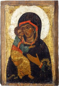 Russisk ikon: Jomfruen af Vladimir. Tempera på panel, første halvdel af 1400-tallet, Museum of History and Art, Suzdal af School Russian