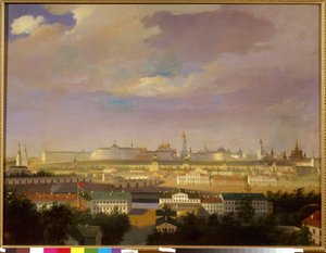 Udsigt over Moskvas Kreml fra Mars-pladsen (Bolotnaya). Anonymt maleri, olie på lærred, midten af ​​1800-tallet. Russisk kunst, neoklassicisme. Statens Historiske Museum, Moskva. af School Russian