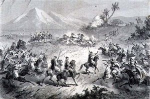 Et eventyr, rejsende angrebet af brigander, illustration fra 