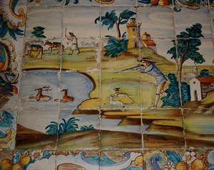 Azulejos-fliser, der forestiller en jæger, der skyder hjorte (keramik) af School Spanish