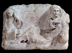 Begravelsesrelief i kalksten af Taime og hans kone. fra Palmyra. 200 e.Kr. Paris, Louvre-museet