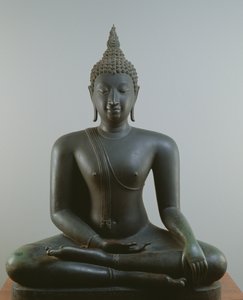 Buddha sidder i meditation, Sukhothai stil (bronze)