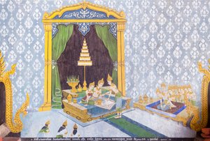 Fresko, der viser en scene fra Buddhas liv, Wat Phra That Doi Suthep-templet af School Thai