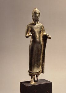 Stående Buddha, Davaravati-periode (bronze)