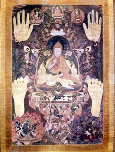 Blo Bzang Rgya ktso, den femte Dalai Lama, den mest berømte og vigtige i historien. Tibetansk Thai-ka, Guimet Museum, Paris af School Tibetan