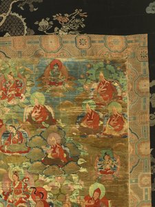Detalje af tredje Panchen Lama Losan Penden Yeshe (gouache på stof) af School Tibetan