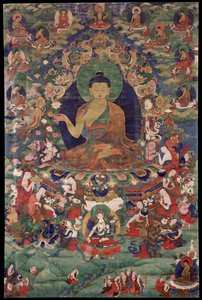 Shakyamuni Buddha - Tibetansk kultur - 1700-tallet - Mineralpigment på bomuld - 70,5x47 - Rubin Museum of Art, New York