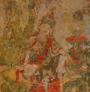 Tibetansk kultur: Vand og måne Kuan-Yin (Guanyin). Tempera på silke, størrelse: 101,5x59,5, begyndelsen af 1100-tallet, State Hermitage, St. Petersburg af School Tibetan