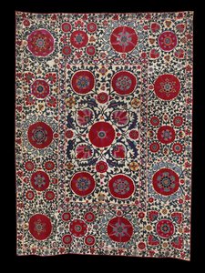 Shakhrisyabz Suzani, ca. 1800 (silkebroderi på bomuldsfundament) af School Uzbek