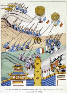 Tonkinesisk plakat, der viser den franske hærs balloner i 1884. af School Vietnamese