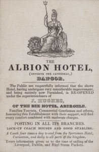 Annonce for Albion Hotel, Bangor, North Wales (gravering) af School Welsh