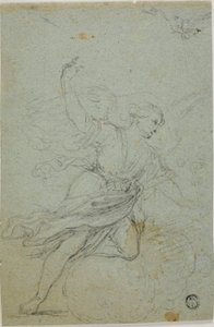 Angel Annunciate (recto); Samson og løven (verso) af School of Guido Reni