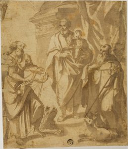 Saint Joseph and Christ Child, med de hellige Markus og Anthony af School of Guido Reni