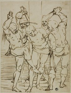 Kristi flagellation af School of Luca Cambiaso