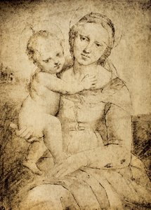 Madonna og barn, tegning fra Raphaels skole, Cabinet of Drawings and Prints, Uffizi Gallery, Firenze