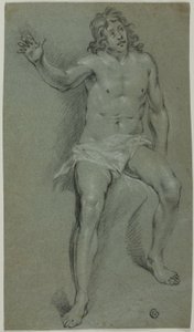 Siddende mandlig nøgenmodel (recto); skitser af hånd og drengehoved (verso) af School of Rembrandt van Rijn