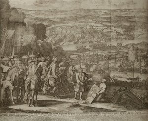 Belejring af den tyrkiske fæstning Azov af russiske styrker i 1696, um 1700 af Schoonebeek