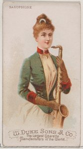Saxofon, fra Musical Instruments-serien N82 til Duke-cigaretter, 1888., 1888. af Schumacher and Ettlinger