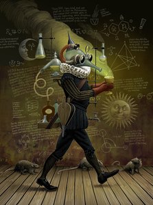 Alkymisten 2014 (scratchboard, farvelagt digitalt) af Scott McKowen