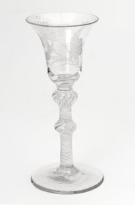 Graveret Jacobite airtwist drikkeglas, ca. 1760 (glas) af Scottish School
