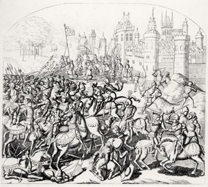 Kong David af Skotland (1084-1153) kommer med en stor hær før Newcastle-upon-Tyne, 1138 af Scottish School