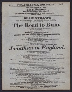 Teaterprogram for Theatre Royal, Edinburgh, 29. december 1825 (litho) af Scottish School