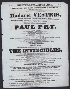 Teaterprogram for Theatre Royal, Edinburgh, 5. oktober 1829 (litho) af Scottish School